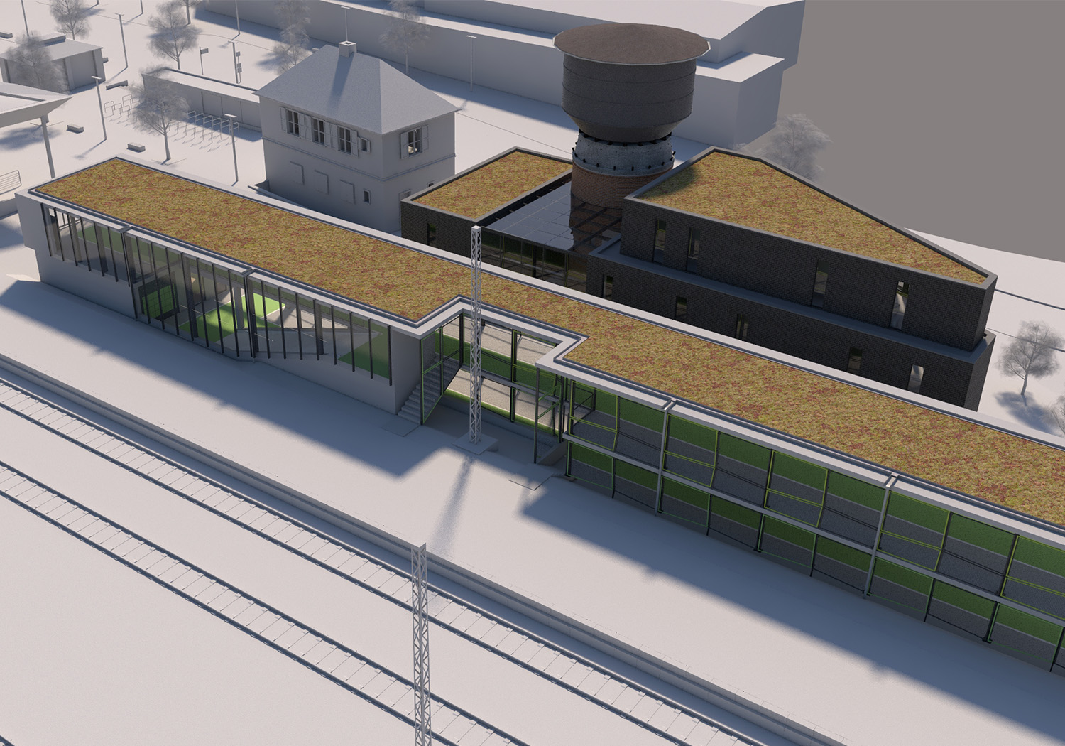 Der rückseitige Zugang vom Bahnsteig führt direkt ins Fahrradparkhaus