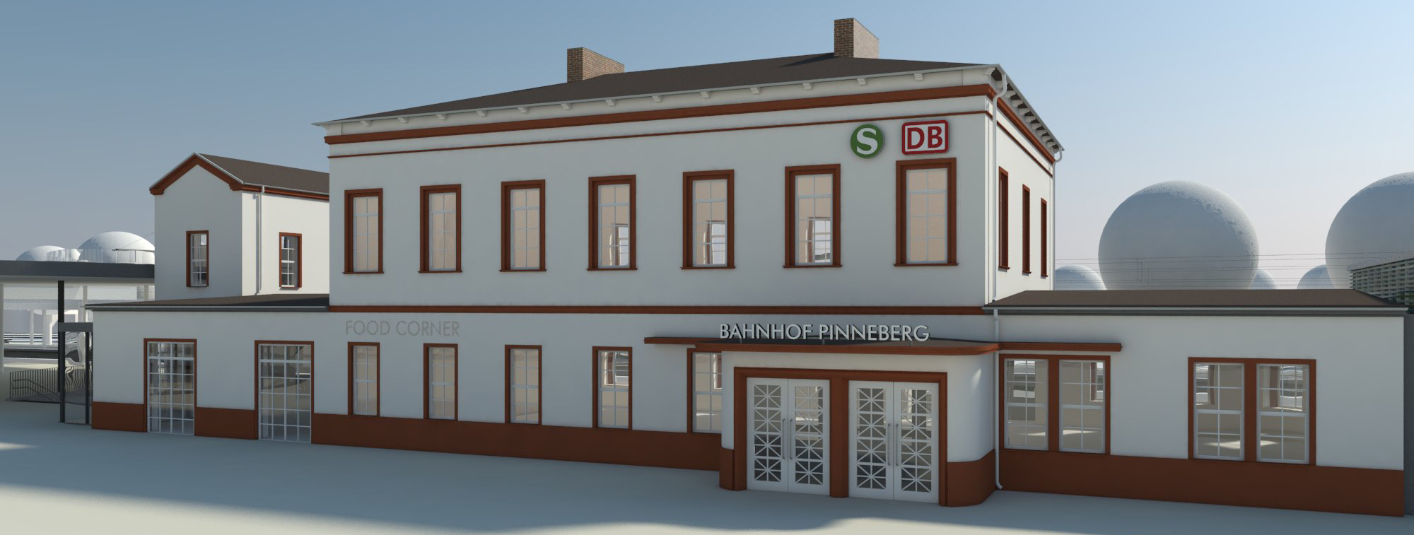 So könnte das sanierte Empfangsgebäude in Zukunft aussehen (Visualisierung)