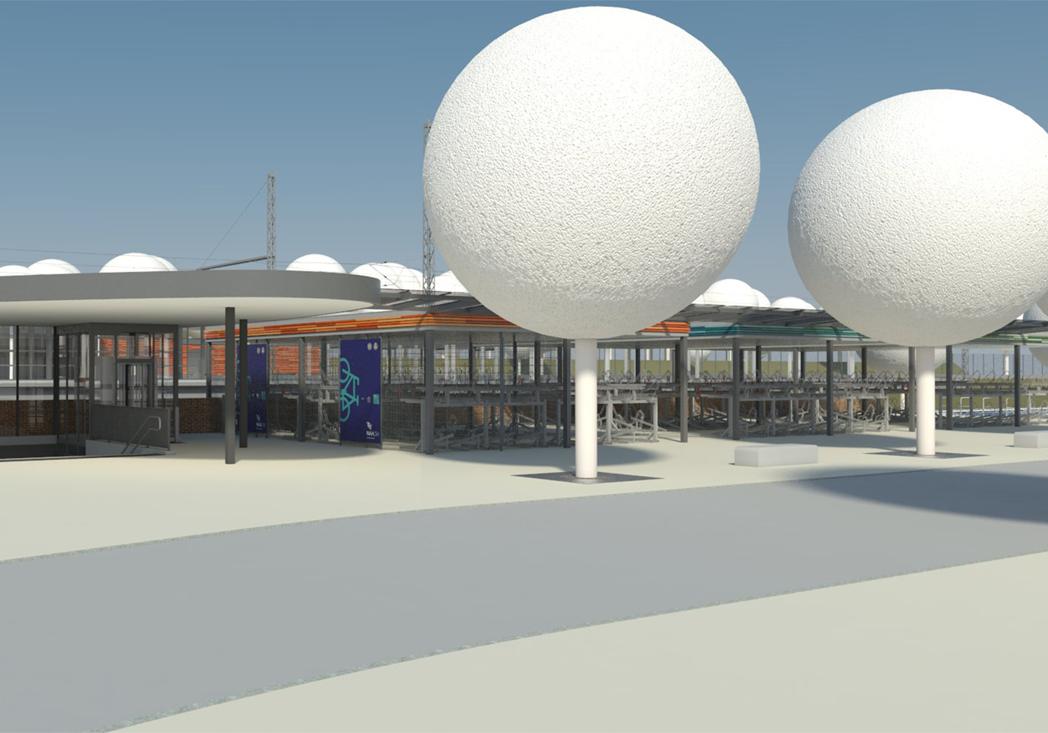 Ebenerdige Fahrradabstellanlagen auf der Bahnhofsrückseite
